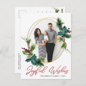 Elegantes Weihnachts-Joyful wünscht Holly Pine Fot Postkarte (Vorne/Hinten)