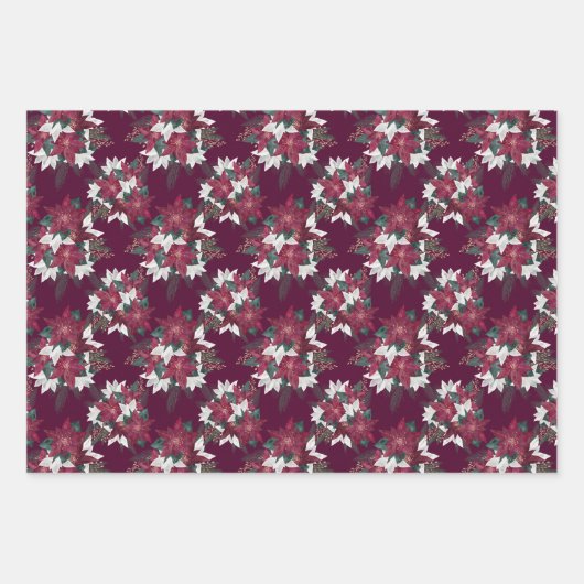 Elegantes Weihnachts-Lila florales Diamantmuster Geschenkpapier Set (Vorderseite)