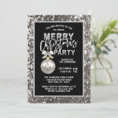 Elegantes Weihnachts-PARTY Black Silver Glitzer Einladung (Stehend Vorderseite)