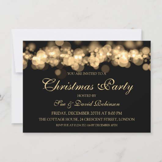 Elegantes Weihnachts-Party Gold Bokeh Lights Einladung (Vorderseite)