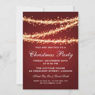 Elegantes Weihnachts-Party Gold String Lights Rot Einladung