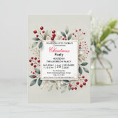 Elegantes Weihnachts-Party Holly Berry und Foliage Einladung (Stehend Vorderseite)