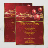 Elegantes Weihnachts-Party Red baubles gold Einladung (Vorne/Hinten)