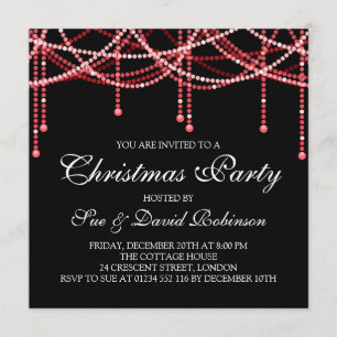Elegantes Weihnachts-Party Red String Lights Einladung