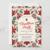 Elegantes Weihnachts-Party Rote Flora Einladung (Vorderseite)