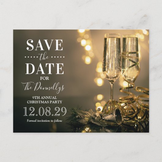 Elegantes Weihnachts-Party Save the Date Ankündigungspostkarte (Vorderseite)