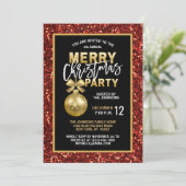 Elegantes Weihnachts-PARTY Schwarzes Gold Roter Gl Einladung (Stehend Vorderseite)