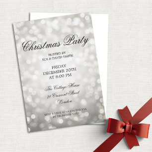 Elegantes Weihnachts-Party Silver Glitzer Lights Einladung