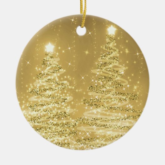 Elegantes Weihnachts-Party Sparkling Bäume Gold Keramik Ornament (Vorne)