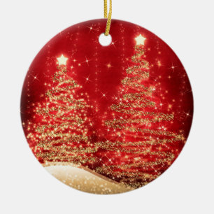 Elegantes Weihnachts-Party Sparkling Bäume Rot Keramik Ornament