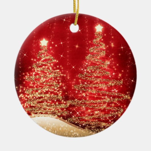Elegantes Weihnachts-Party Sparkling Bäume Rot Keramik Ornament (Vorne)