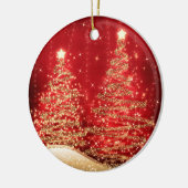 Elegantes Weihnachts-Party Sparkling Bäume Rot Keramik Ornament (Links)