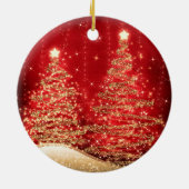 Elegantes Weihnachts-Party Sparkling Bäume Rot Keramik Ornament (Hinten)