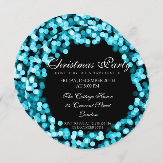 Elegantes Weihnachts-Party Türkisfarben Funkelnd L Einladung (Vorne/Hinten)