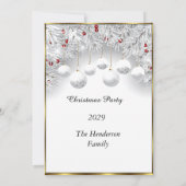 Elegantes Weihnachts-Party White Snow baubles Einladung (Rückseite)