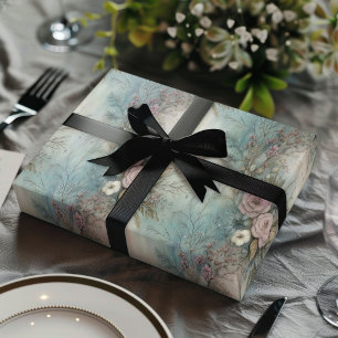 Elegantes Weihnachts-Pink- und Blau-Blumenmuster Geschenkpapier Set