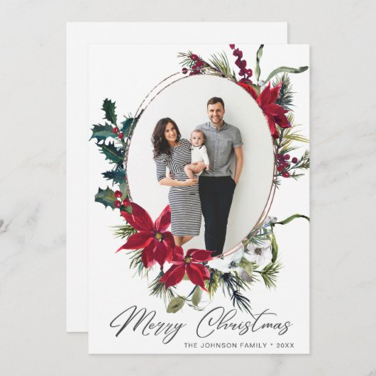 Elegantes Weihnachts-Poinsettia Foto Gruß Feiertagskarte (Vorne/Hinten)