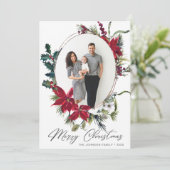Elegantes Weihnachts-Poinsettia Foto Gruß Feiertagskarte (Stehend Vorderseite)