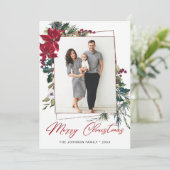 Elegantes Weihnachts-Poinsettia Foto Gruß Feiertagskarte (Stehend Vorderseite)