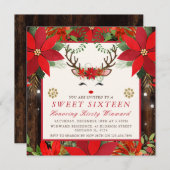 Elegantes Weihnachts-Poinsettia Reindeer Sweet 16 Einladung (Vorne/Hinten)