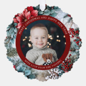 Elegantes Weihnachts-Poinsettias und Holly-Foto Ornament Karte (Vorderseite)
