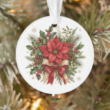 Elegantes Weihnachts-Poinsettie-Stechpalme-Tannen-