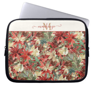 Elegantes Weihnachts-Poinsettien-Blumen-Monogramm Laptopschutzhülle