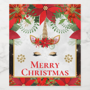 Elegantes Weihnachts-Poinsettien-Einhorn Weinetikett