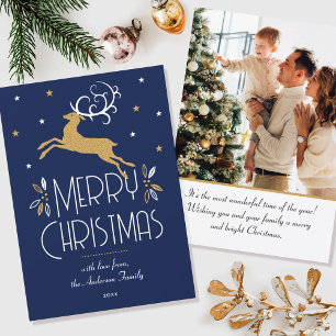 Elegantes Weihnachts-Rentier Foto Deep Blue Flat Karte