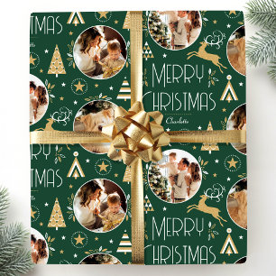 Elegantes Weihnachts-Rentier-Foto Dunkelgrün Geschenkpapier