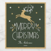Elegantes Weihnachts-Rentierfest Dunkelgrünes Gold Weinetikett (Einzelnes Label)