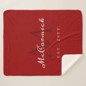 Elegantes Weihnachts-Rot-Script-Familie Monogram Sherpadecke (Vorderseite (Horizontal))