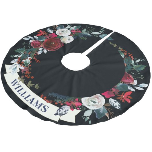 Elegantes Weihnachts-Rotes Winter-Rose-Wreath-Must Polyester Weihnachtsbaumdecke (Schrägansicht)