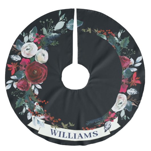 Elegantes Weihnachts-Rotes Winter-Rose-Wreath-Must Polyester Weihnachtsbaumdecke (Vorderseite)