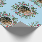 Elegantes Weihnachts Round Frame Foto Blau Geschenkpapier (Ecke)