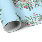 Elegantes Weihnachts Round Frame Foto Blau Geschenkpapier (Rolleneckpunkt)