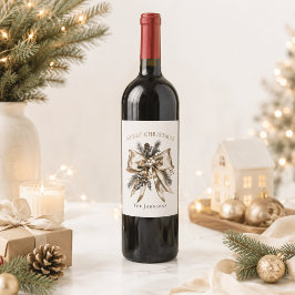 Elegantes Weihnachts-Schleifen-Weinflaschenetikett Weinetikett