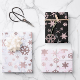 Elegantes Weihnachts-Schneeflockenmuster Geschenkpapier Set