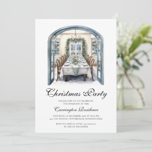 Elegantes Weihnachts-Script-Dinner/Party Einladung (Stehend Vorderseite)