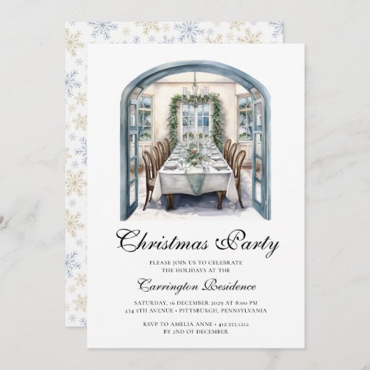 Elegantes Weihnachts-Script-Dinner/Party Einladung (Vorne/Hinten)