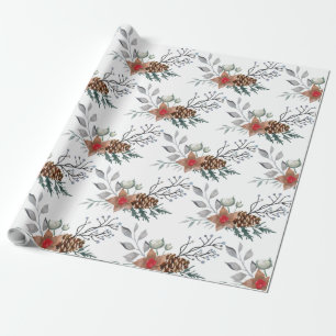 Elegantes Weihnachts-Wasserfarben-Botanik-Feiertag Geschenkpapier