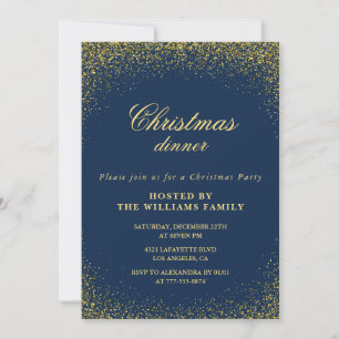 Elegantes Weihnachtsabendessen in Gold Navy Glamou Einladung
