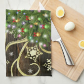 Elegantes Weihnachtsbaum Barn Wood Gold Design Geschirrtuch (Viertel Falte)