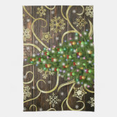 Elegantes Weihnachtsbaum Barn Wood Gold Design Geschirrtuch (Vertikal)
