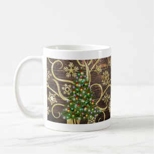 Elegantes Weihnachtsbaum Barn Wood Gold Design Kaffeetasse