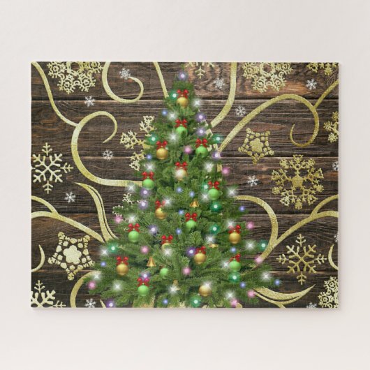 Elegantes Weihnachtsbaum Barn Wood Gold Design Puzzle (Horizontal)