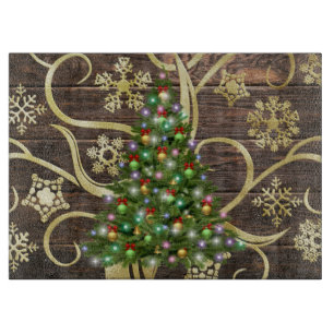 Elegantes Weihnachtsbaum Barn Wood Gold Design Schneidebrett