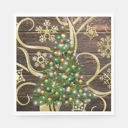 Elegantes Weihnachtsbaum Barn Wood Gold Design Serviette (Vorderseite)