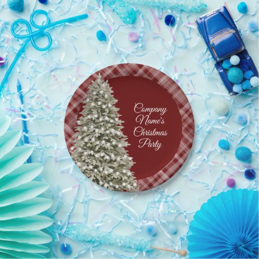 Elegantes Weihnachtsbaum Dunkles Kariertes Party Pappteller (Party)