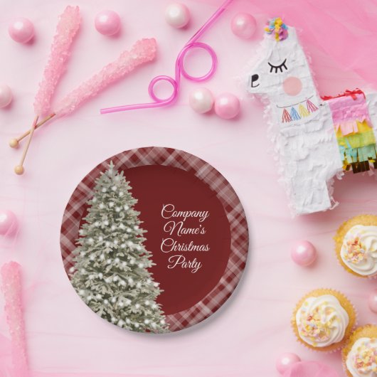 Elegantes Weihnachtsbaum Dunkles Kariertes Party Pappteller (Party)
